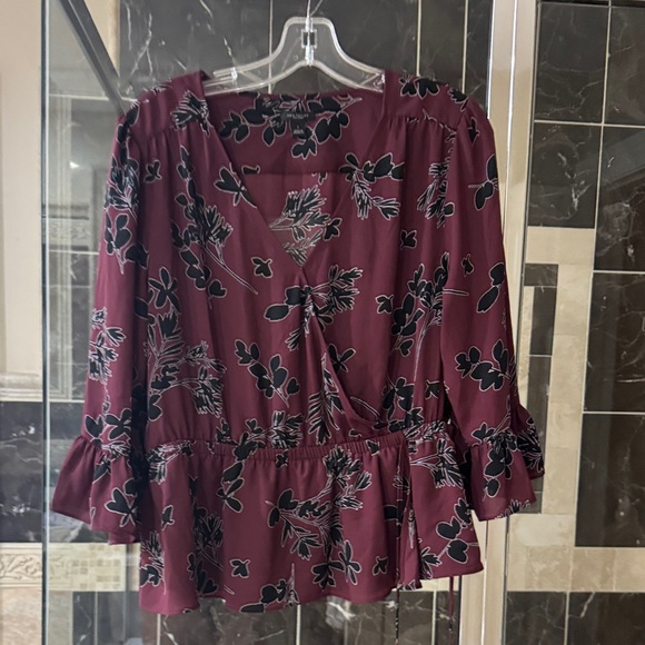 Ann Taylor Factory Tops - Ann Taylor Factory Burgundy Floral Peplum Blouse